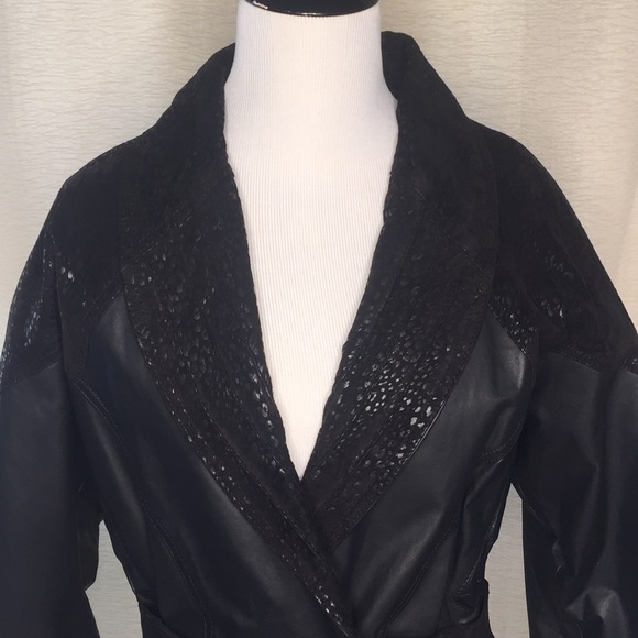 Vintage Black Animal Print Chia Leather Jacket - Picture 2 of 14